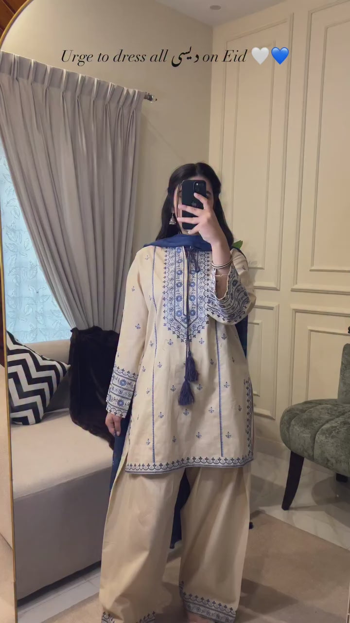 Blue Embroidery Stitched Dress RS:2650
